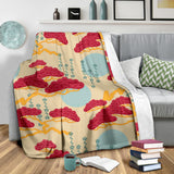 Red Bonsai Gray Sun Japanese Pattern Premium Blanket