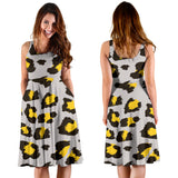 Gray Leopard Print Pattern Sleeveless Midi Dress