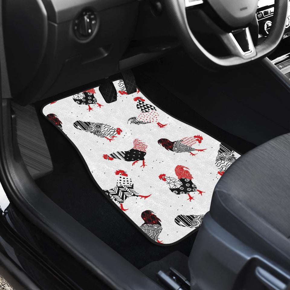 Cool Rooster Chicken Cock Floral Ornament Background Front And Back Car Mats