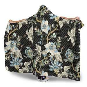 Japanese Crane Ornament Elements Hooded Blanket
