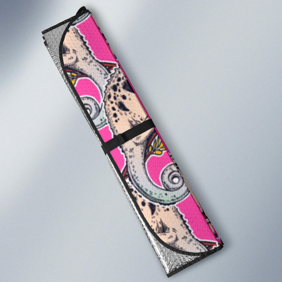 Chameleon Lizard Pattern Pink Background Car Sun Shade