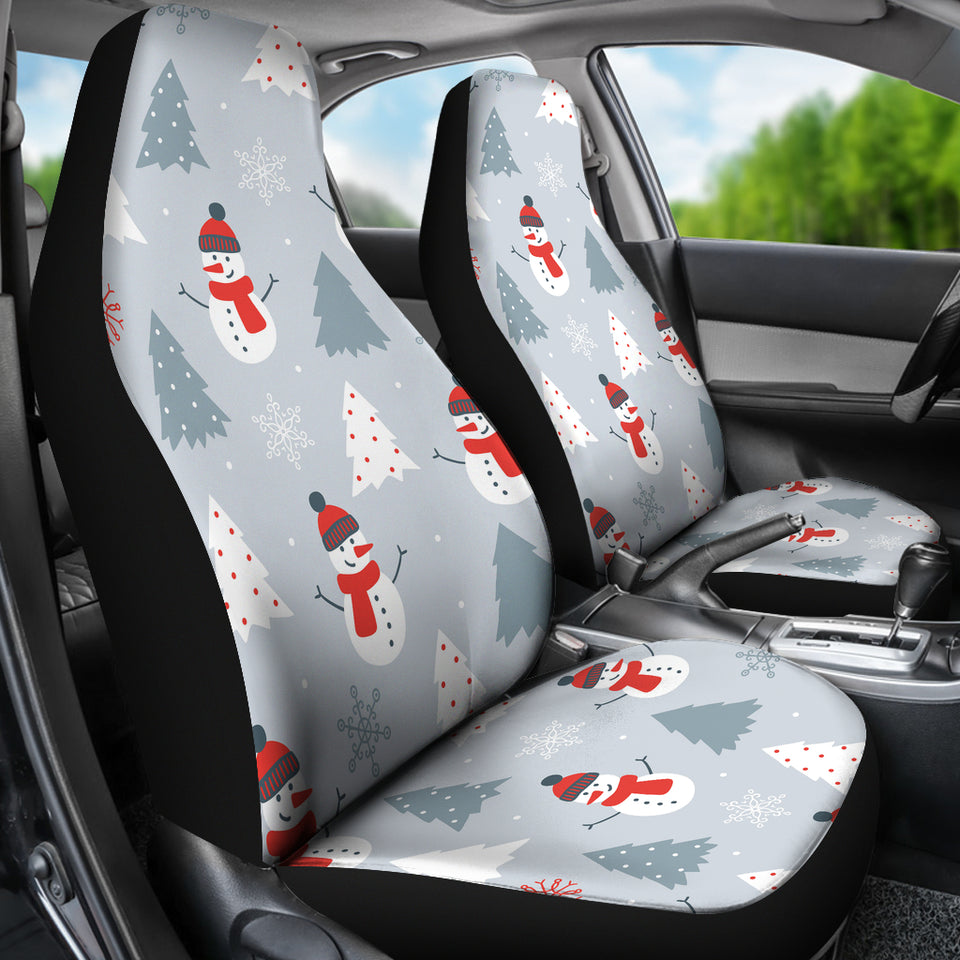 Snowman Christmas  Tree Snow Gray Background  Universal Fit Car Seat Covers
