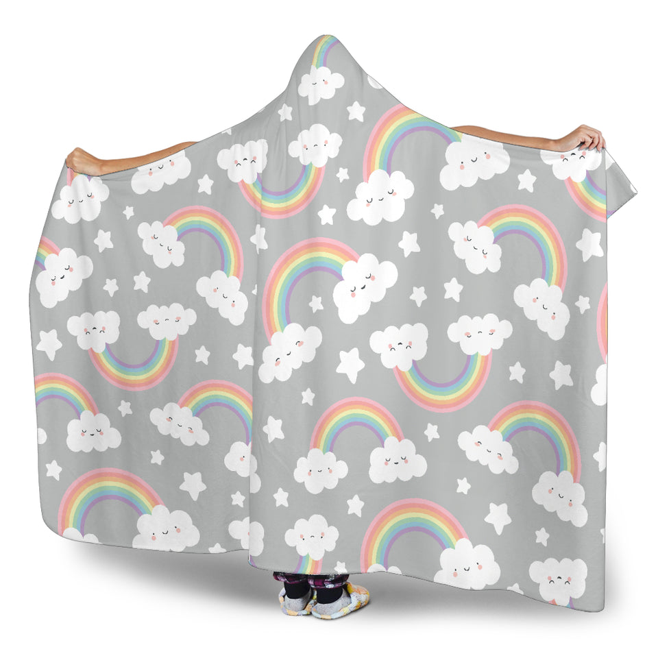 Cute Rainbow Clound Star Pattern Hooded Blanket
