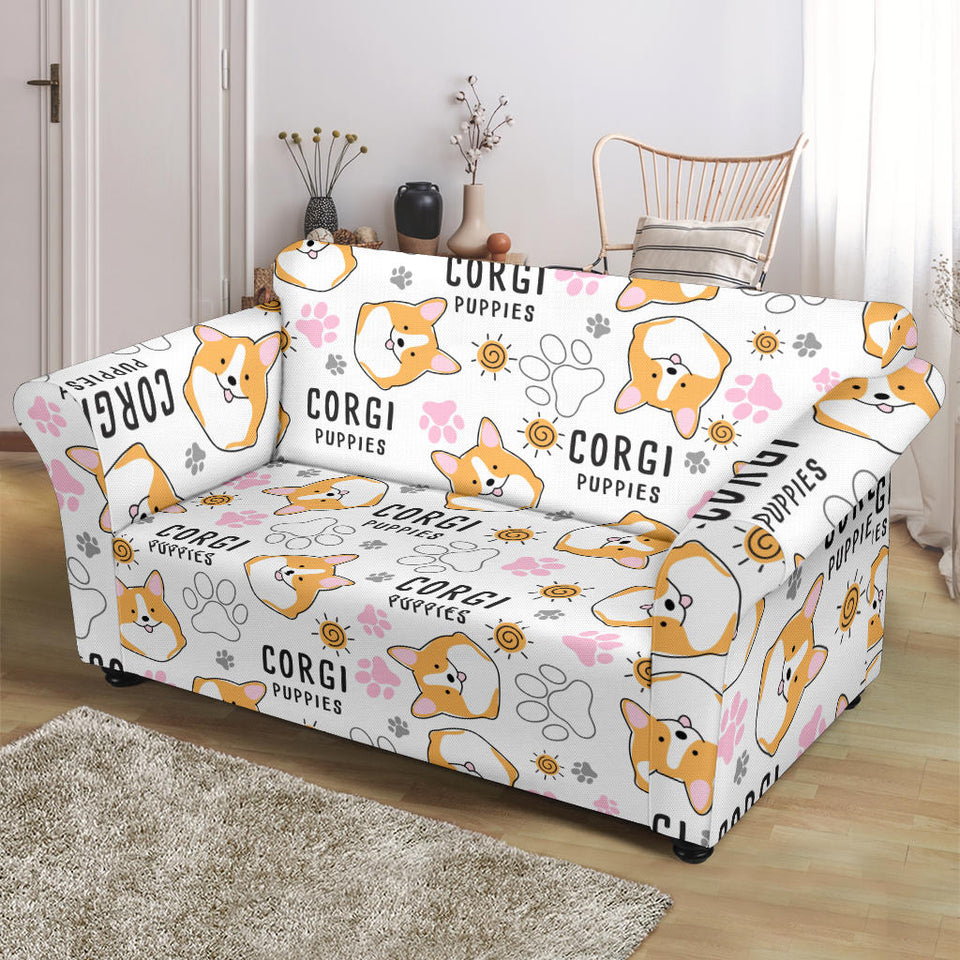 Corgi Dog Pattern Loveseat Couch Slipcover