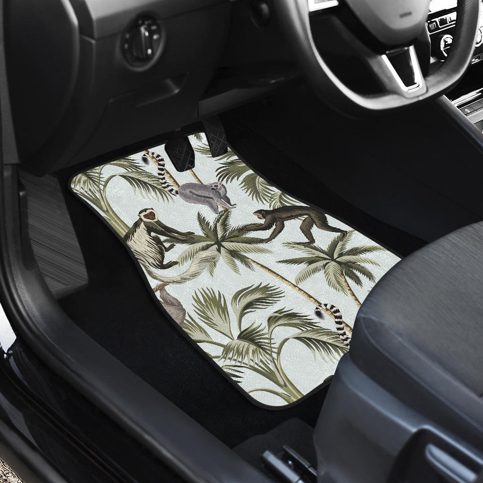 Monkey Sloth Lemur Palm Trees Pattern Front And Back Car Mats