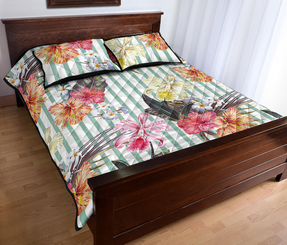 Colorful orchid flower pattern Quilt Bed Set