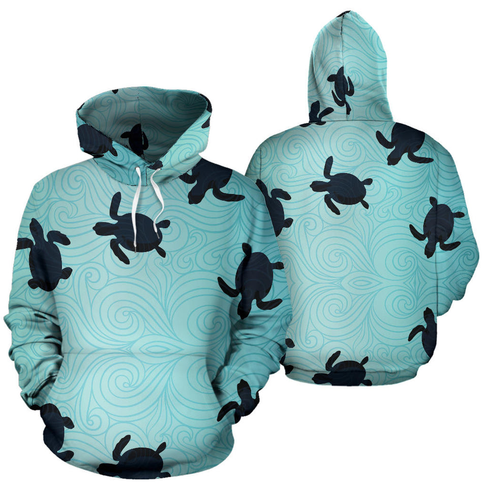 Sea Turtle With Blue Ocean Backgroud Men Women Pullover Hoodie