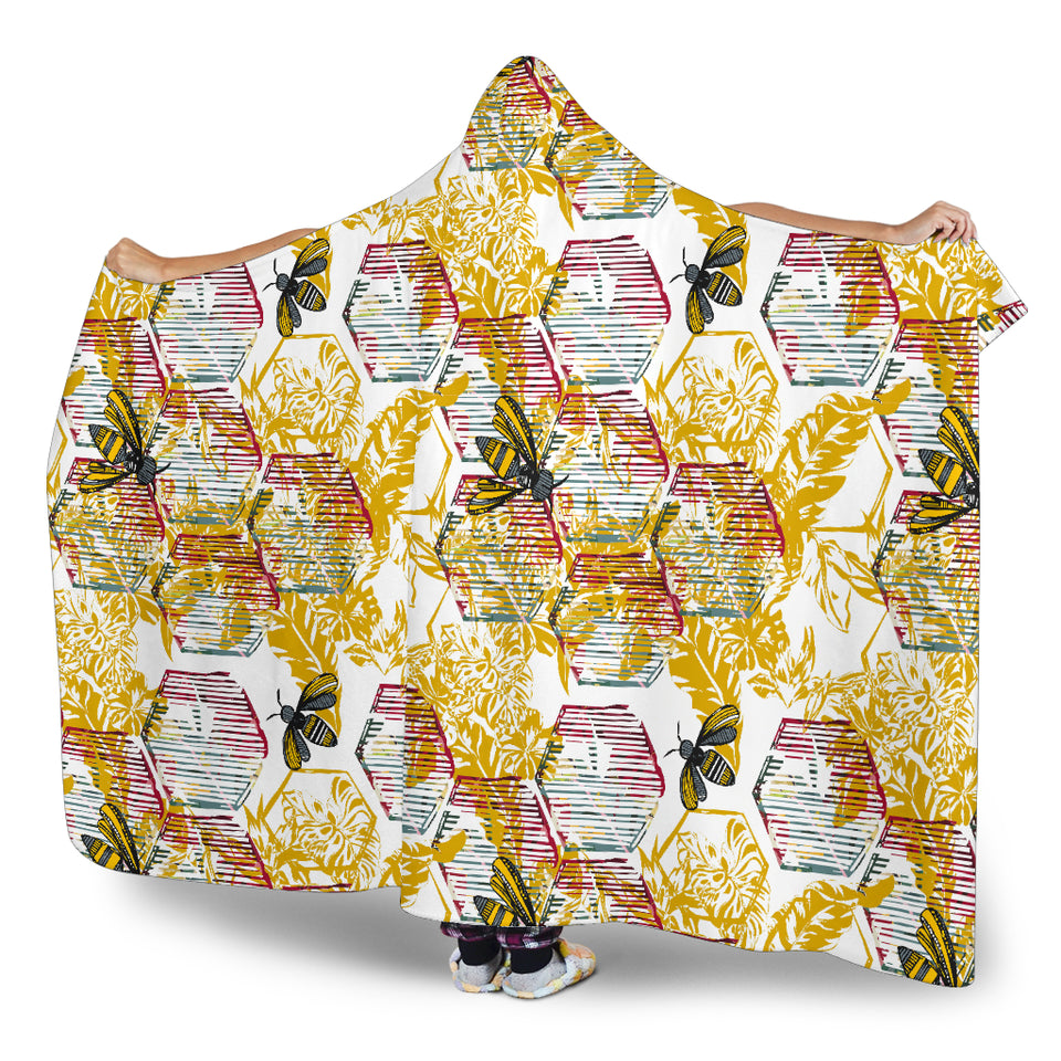 Cool Bee Honeycomb Leaves Pattern Hooded Blanket