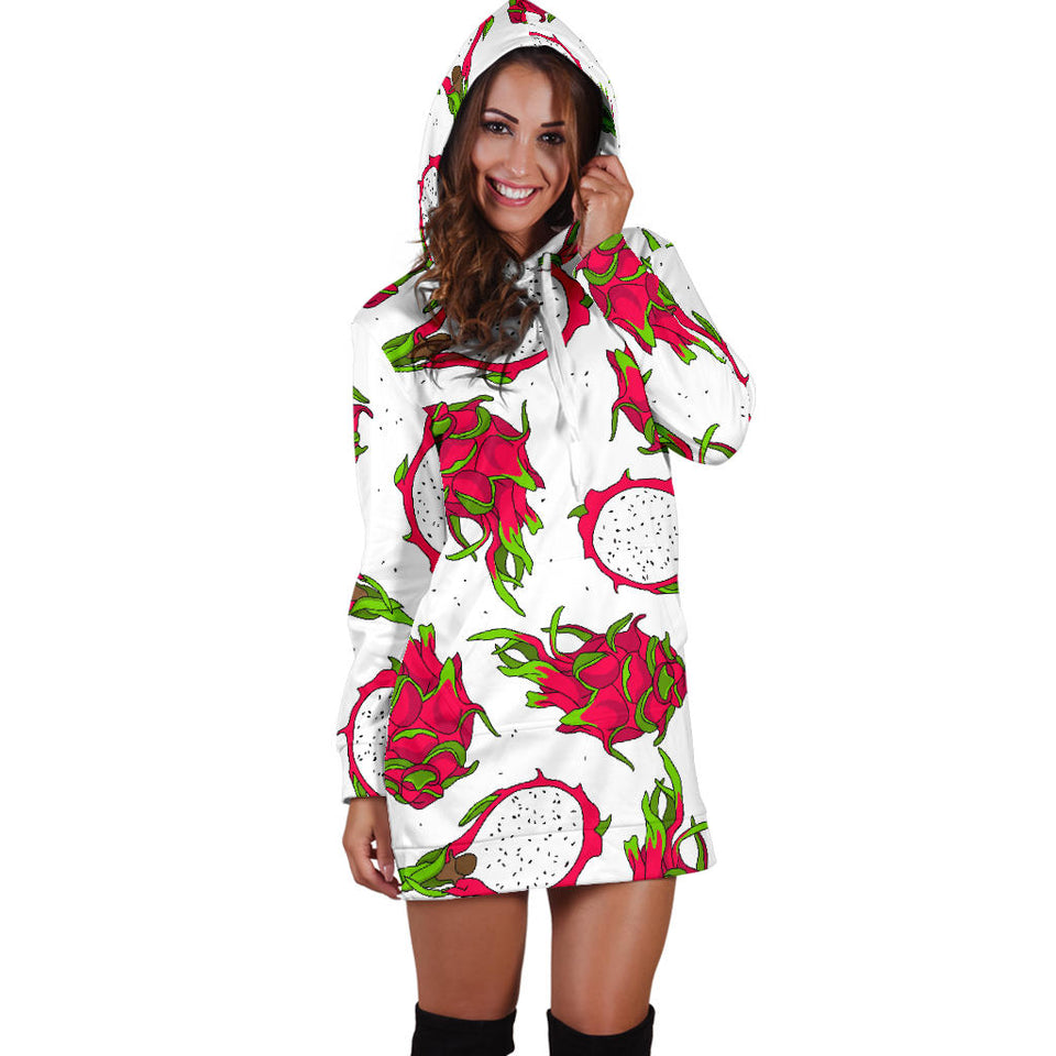 Dragon Fruits White Background Women'S Hoodie Dress