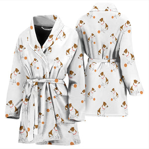 Jack Russel Pattern Print Design 05 Women's Bathrobe