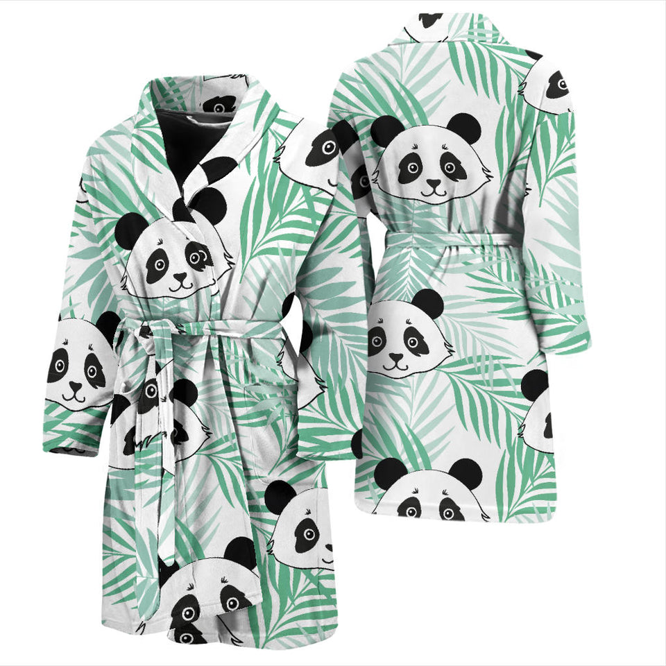 Panda Pattern Tropical Leaves Background Men'S Bathrobe