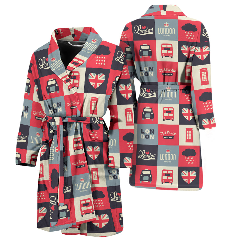British Pattern Print Design 05 Men's Bathrobe