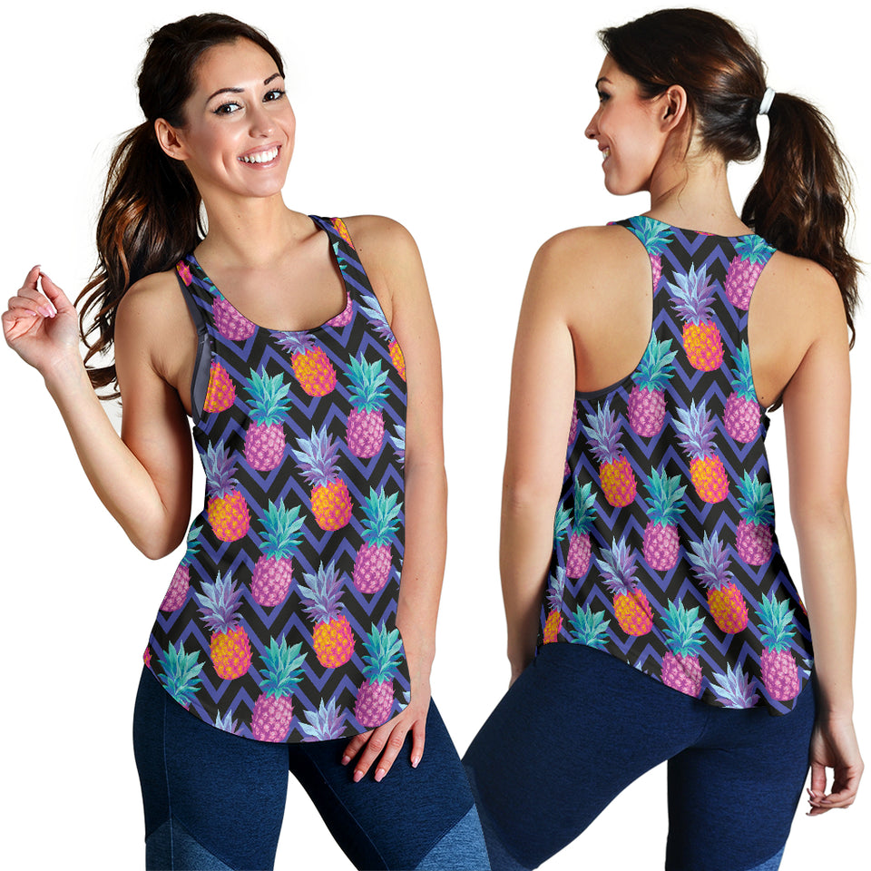 Pineapples pattern zigzag background Women Racerback Tank Top