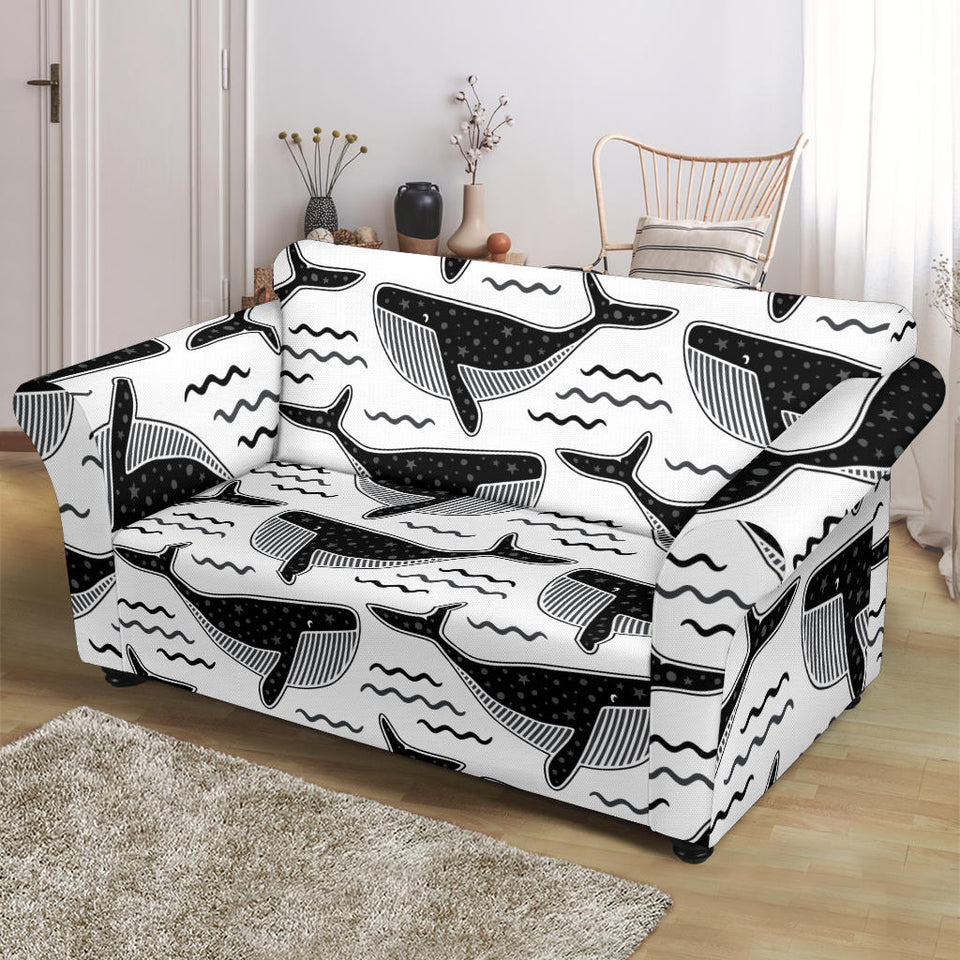 Black Whale Pattern Loveseat Couch Slipcover