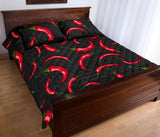 Chili peppers pattern black background Quilt Bed Set
