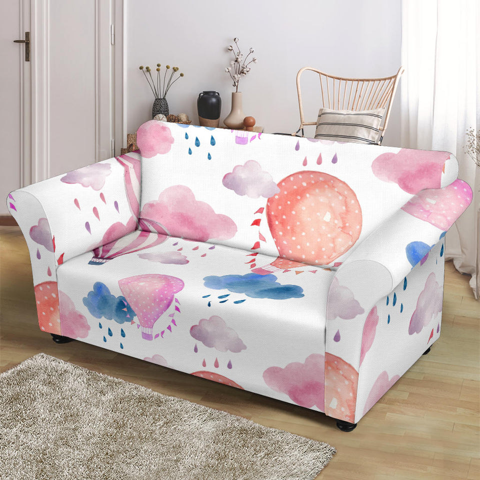 Watercolor Air Balloon Cloud Pattern Loveseat Couch Slipcover