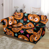 Pumpkin Flowers Spiderweb Halloween Theme Loveseat Couch Slipcover