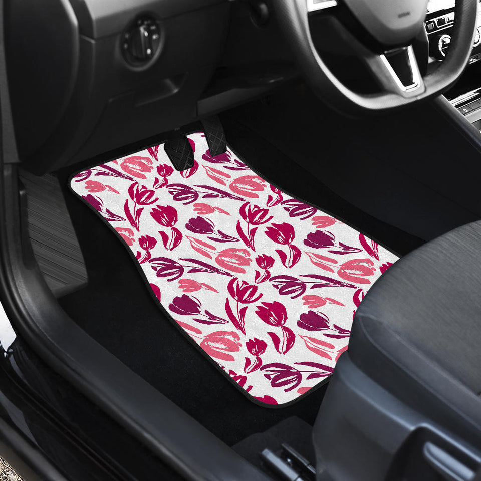 Pink Sketch Tulip Pattern Front Car Mats