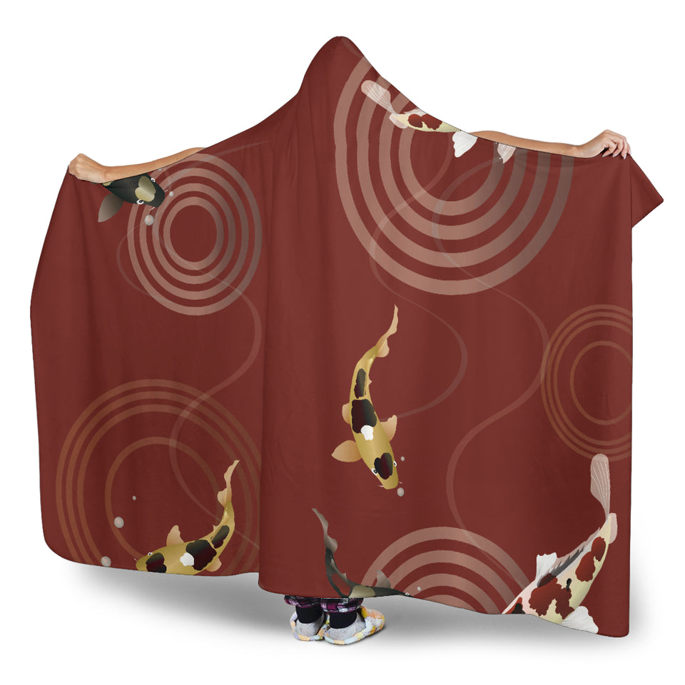 Koi Fish Carp Fish Red Background Hooded Blanket