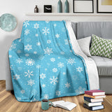 Snowflake Pattern Blue Background Premium Blanket