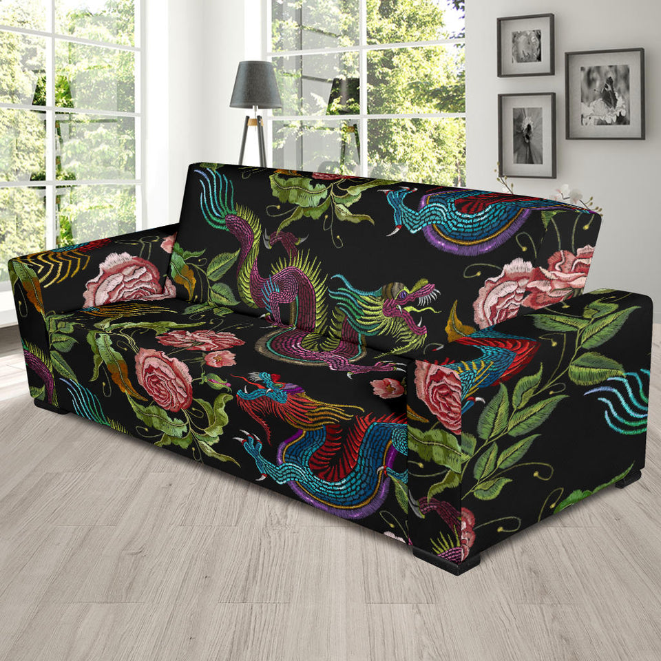 Dragons Flower Pattern Sofa Slipcover