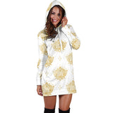 Gold Ornamental Lotue Waterlily Symbol Pattern Women'S Hoodie Dress