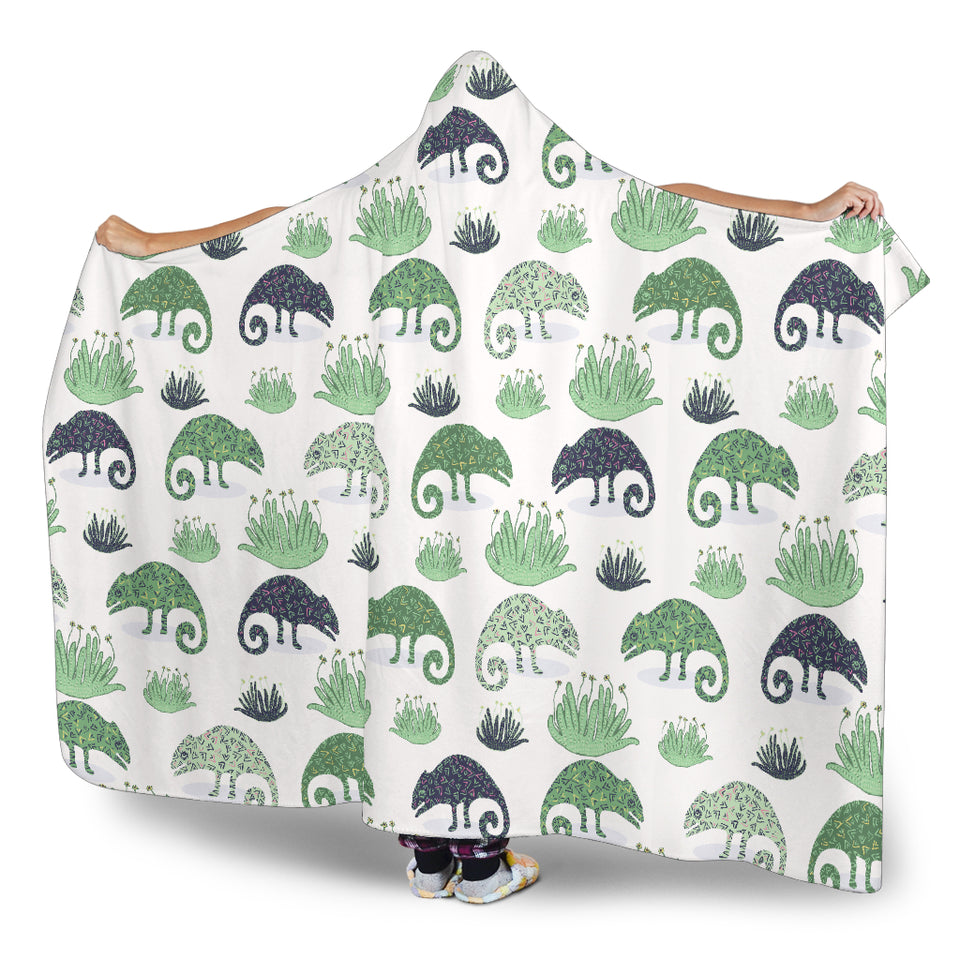 Chameleon Lizard Succulent Plant Pattern Hooded Blanket