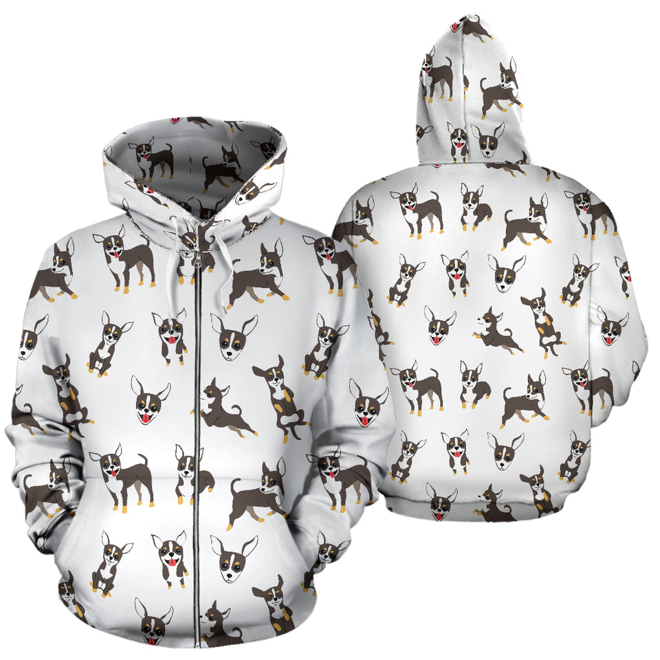 Chihuahua Dog Pattern Zip Up Hoodie