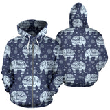 Elephant Tribal Design Pattern Zip Up Hoodie