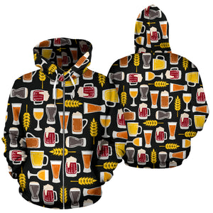 Beer Type Pattern Zip Up Hoodie