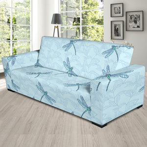 Dragonfly Pattern Blue Background Sofa Slipcover