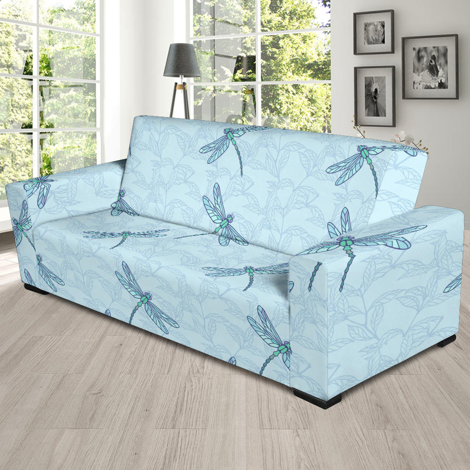 Dragonfly Pattern Blue Background Sofa Slipcover