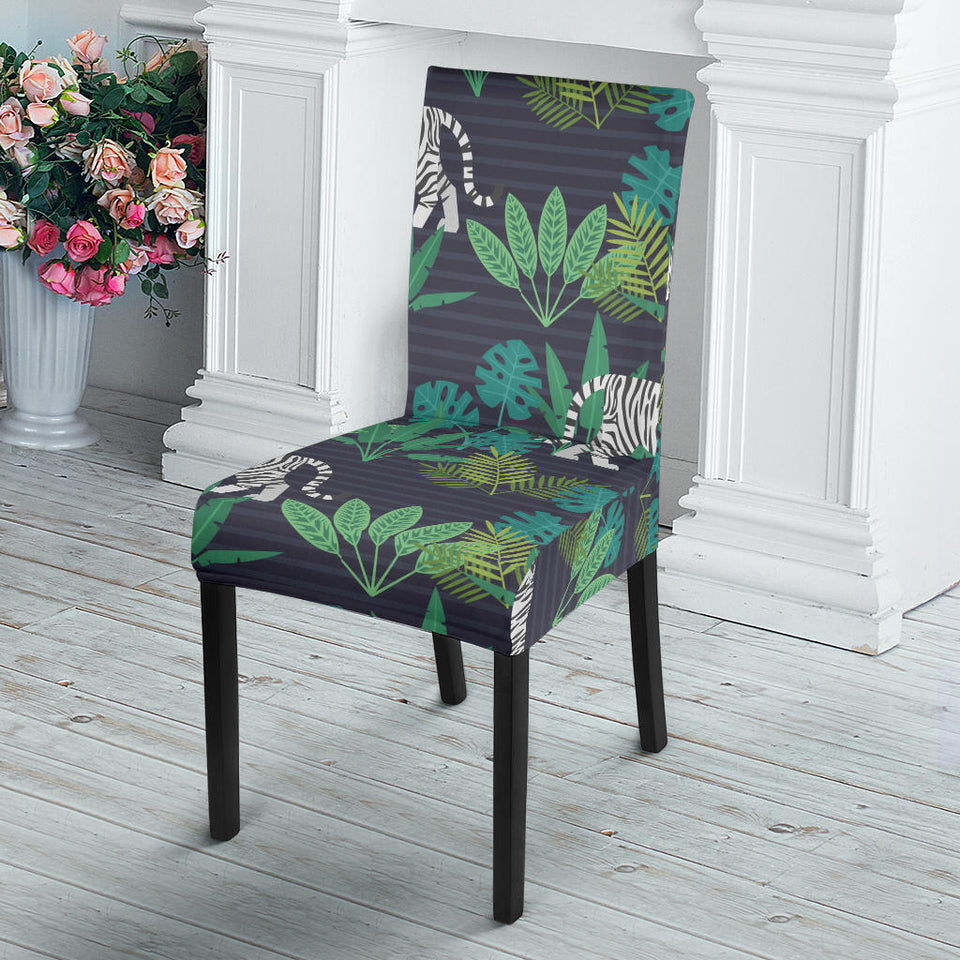 White Bengal Tigers Tropical Plant Dining Chair Slipcover
