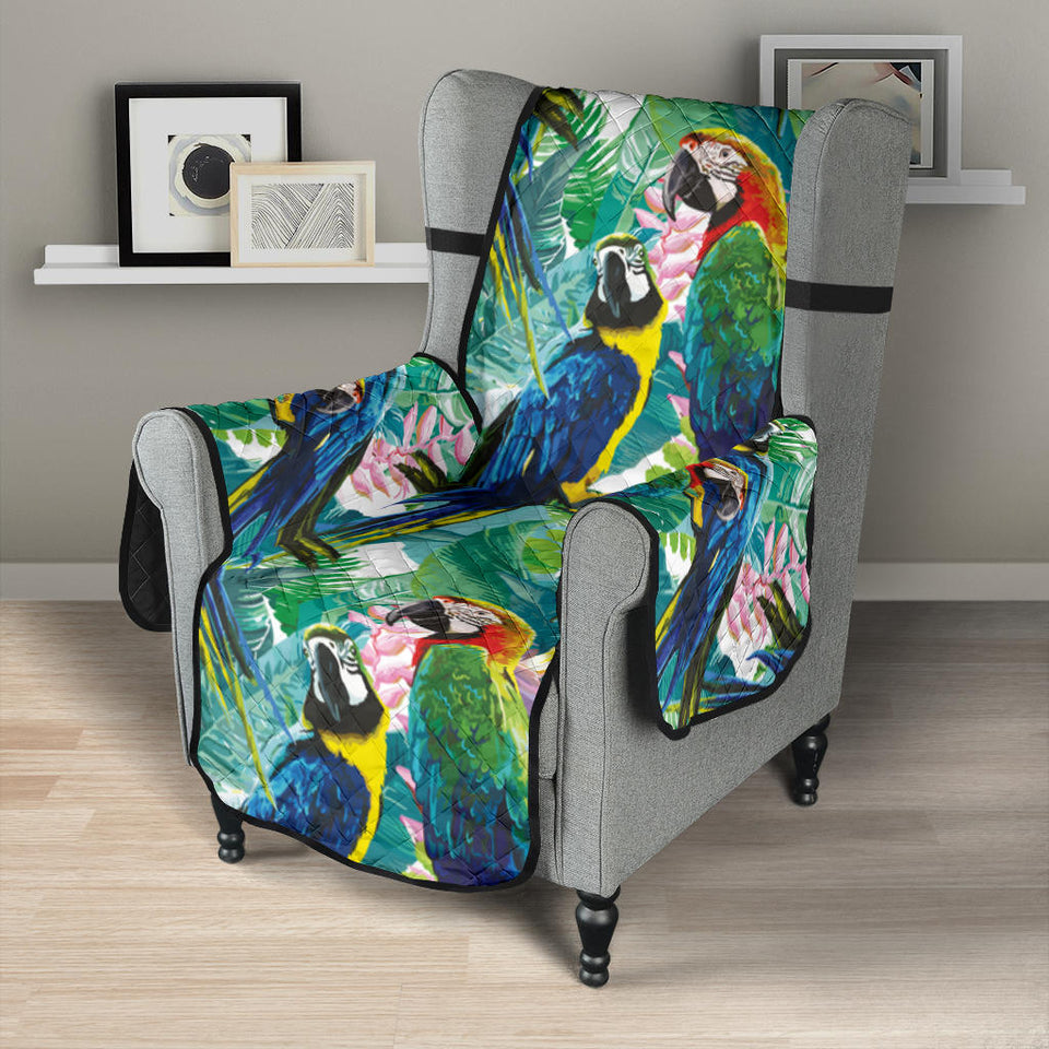 Colorful parrot exotic flower leaves Chair Cover Protector