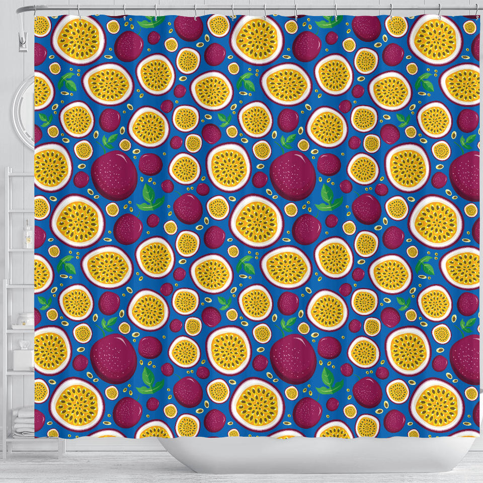 Passion Fruit Blue Background Shower Curtain Fulfilled In US