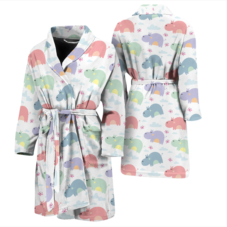 Hippopotamus Pattern Print Design 03 Men's Bathrobe