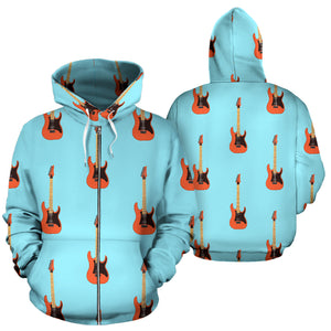 Electric Guitar Pattern Light Blue Background Zip Up Hoodie