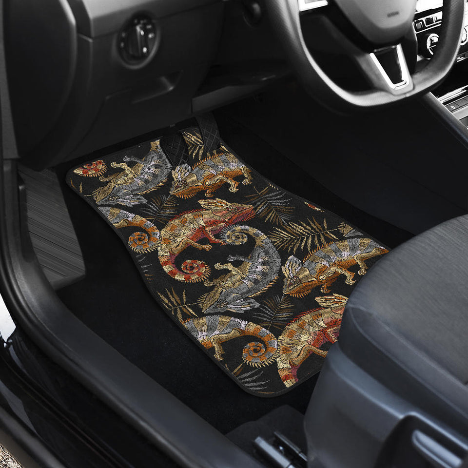 Chameleon Lizard Tropical Leaves Palm Tree Front And Back Car Mats