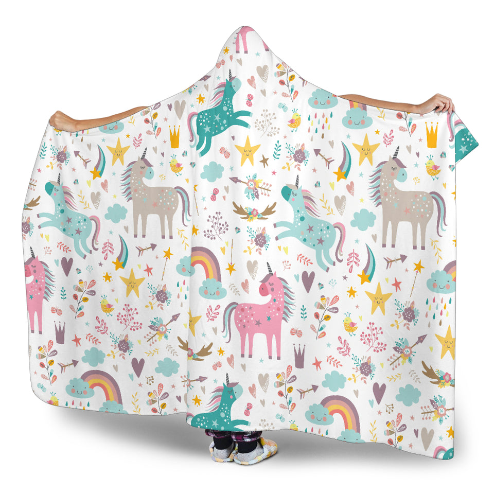 Colorful Unicorn Pattern Hooded Blanket