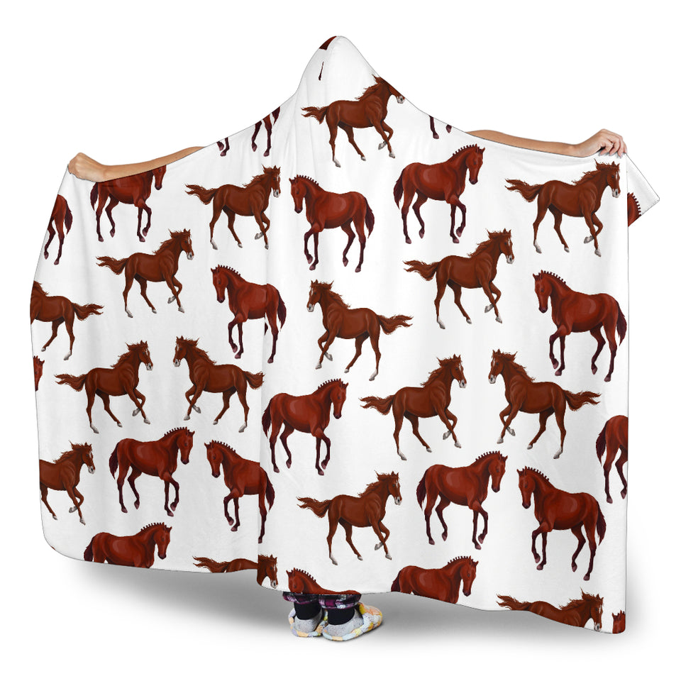 Horses Running Pattern Background Hooded Blanket