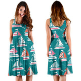 Cute Sailboat Pattern Sleeveless Midi Dress