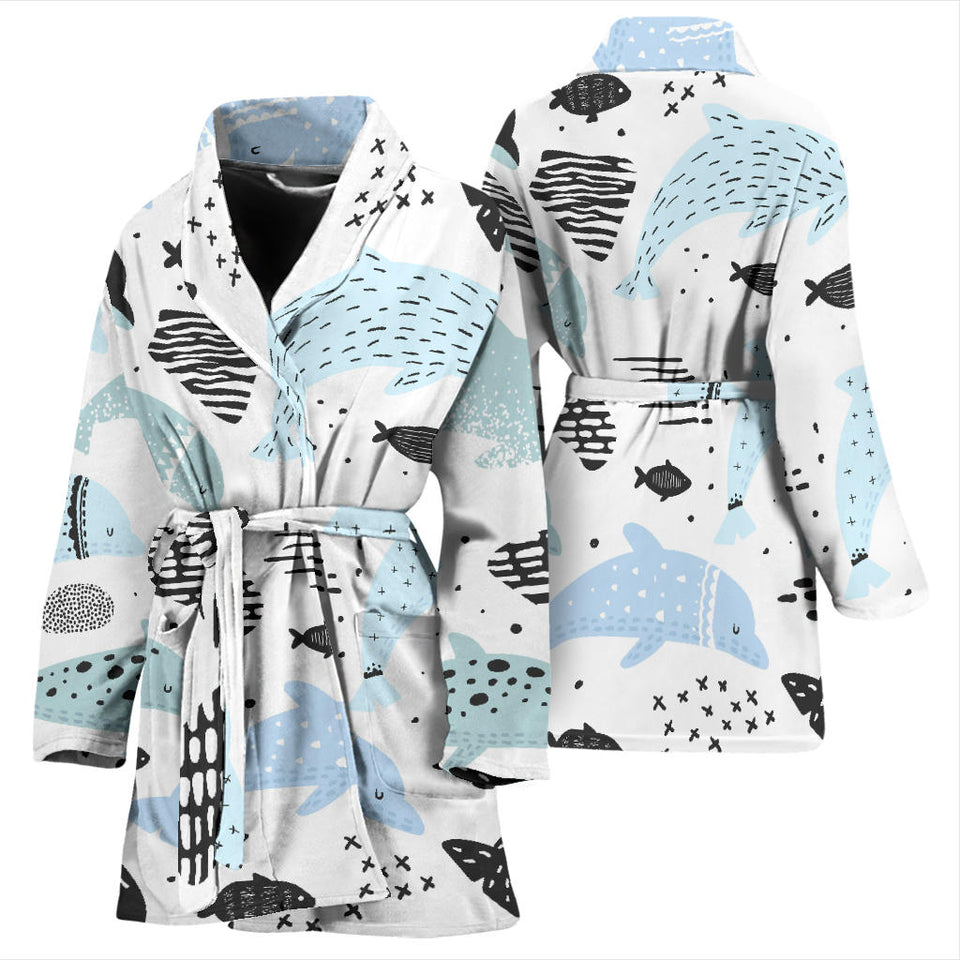 Cute Dolphins Childish Style Pattern Women'S Bathrobe