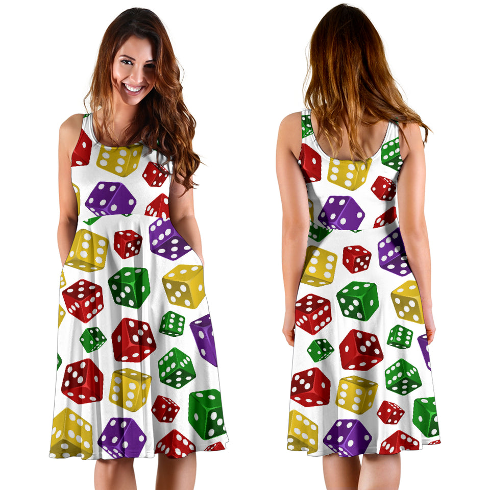 Dice Pattern Print Design 03 Sleeveless Midi Dress