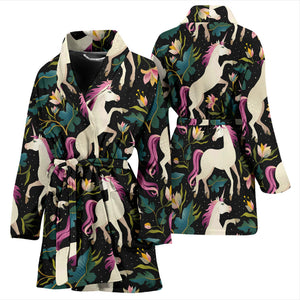 Unicorns Forest Background Women'S Bathrobe