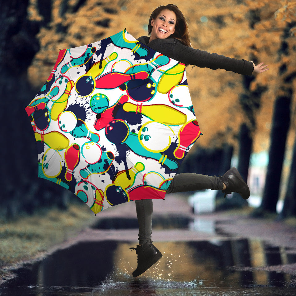Watercolor Bowling Ball Pins Umbrella