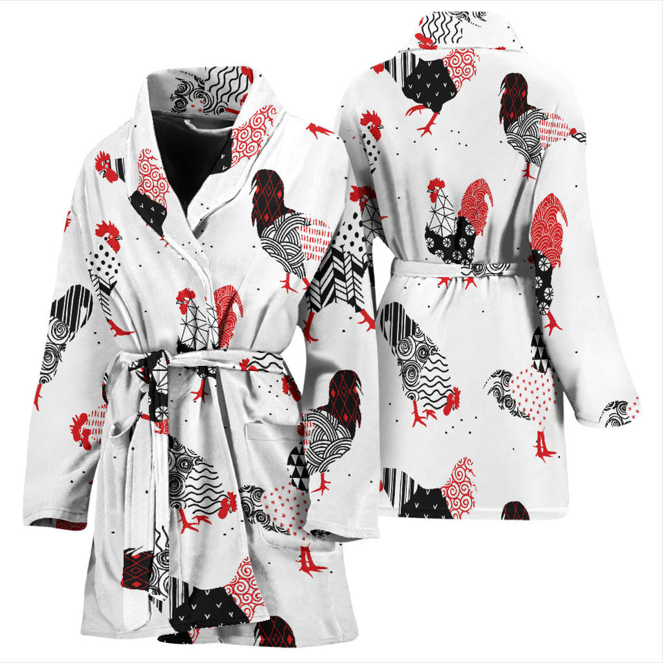 Cool Rooster Chicken Cock Floral Ornament Background Women'S Bathrobe