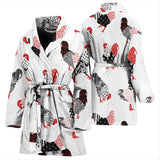Cool Rooster Chicken Cock Floral Ornament Background Women'S Bathrobe