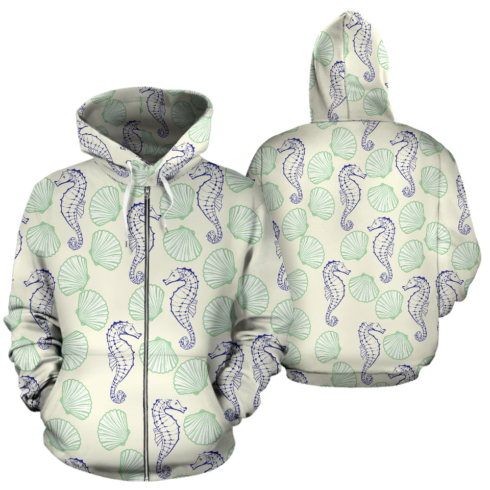 Seahorse Shell Pattern Zip Up Hoodie
