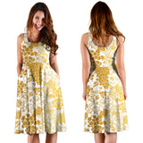 Gold Grape Pattern Sleeveless Midi Dress