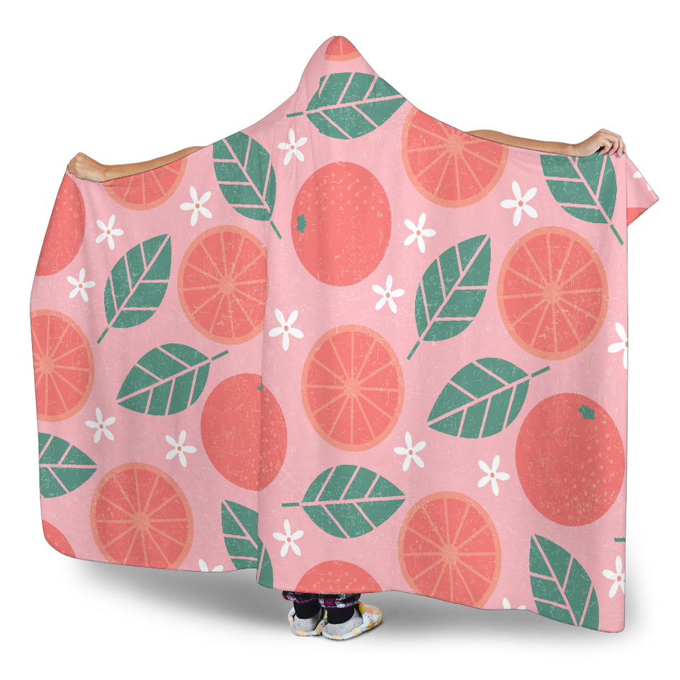 Grapefruit Leaves Flower Pink Background Hooded Blanket